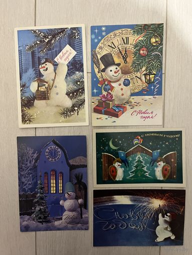 Открытки СССР Новогодние снеговики