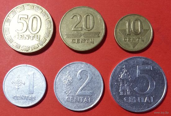 Литва комплект 1 2 5 10 20 50 центов 1991-2000