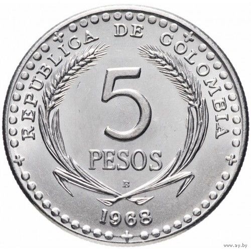 Колумбия 5 песо, 1968 39-й Международный Евхаристический Конгресс UNC