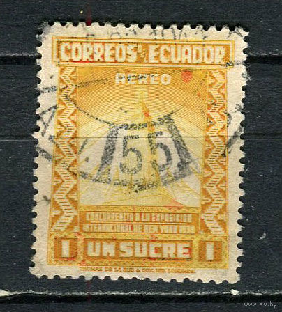 Эквадор - 1939 - Всемирная выставка в Нью-Йорке 1S. Авиамарка - (разновидность цвета) - [Mi.444] - 1 марка. Гашеная.  (LOT Fe26)-T10P40