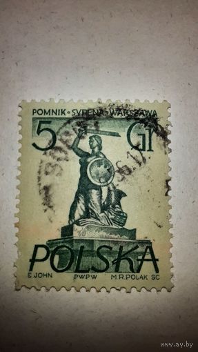 Марка Статуя Сирены в Варшаве 1955 года Польша