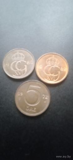 Швеция 5 эре 1972 г.+ 5 эре 1980 г. + 5 эре 1982 г.