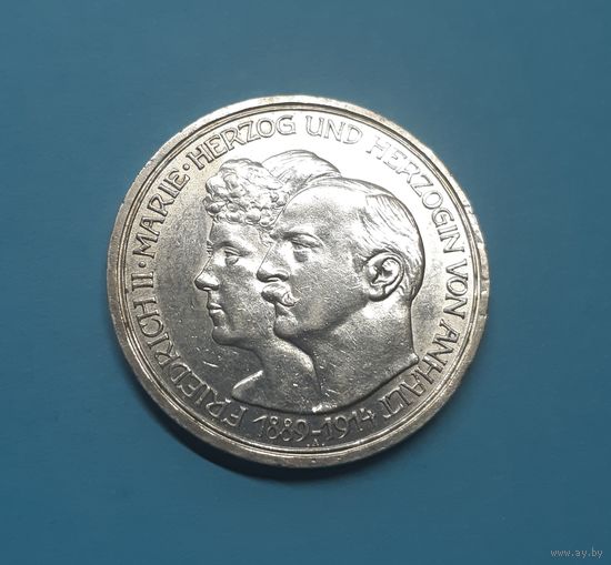 Германия. 3 марки. 1914 год. Анхальт. Фридрих II и Мария. Редкая. отличная! Серебро. Распродажа коллекции