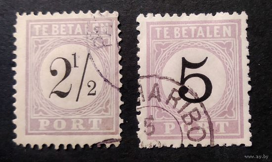 НИДЕРЛАНДЫ \н46\ СУРИНАМ 1885-1889 доплатные марки Sc J1D1\ J2аD1 кц14дол\21.5ми\