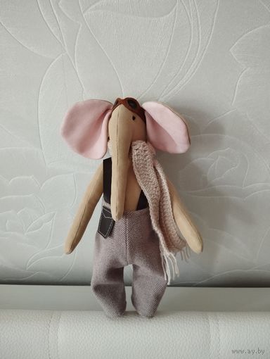 Слоник пилот ручной работы из текстиля высота 30см ручки и ножки подвижны