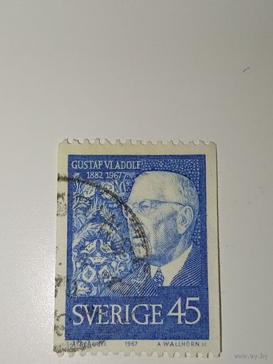 Марка Швеция 1967 год  Король Швеции Густав VI Адольф (1882–1973)