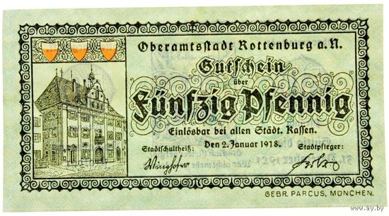 РАСПРОДАЖА!!! - ГЕРМАНИЯ РОТЕНБУРГ-над-ТАУБЕРОМ (БАВАРИЯ) 50 пфеннигов 1918 год "первый сюжет" - UNC!
