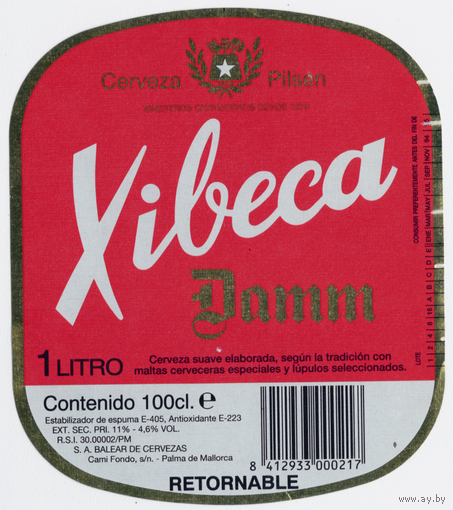 Этикетка пива Xibeca Испания 1л П710