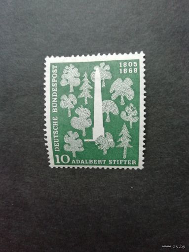 ФРГ 1955 марка "150 лет со дня рождения Адальберта Штифтера" (чистая* с наклейкой) Mi.220 каталог 5.0 евро