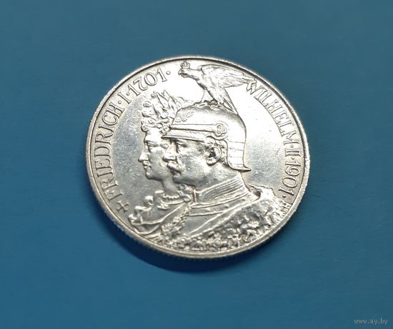 Германия. 2 марки. 1901 год. 200 лет Пруссии. Отличная! Серебро. Распродажа коллекции