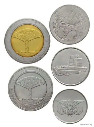 Йемен набор монет 1, 5, 10, 25/25 риалов, UNC. Пальма. Предложи свою цену или обмен!