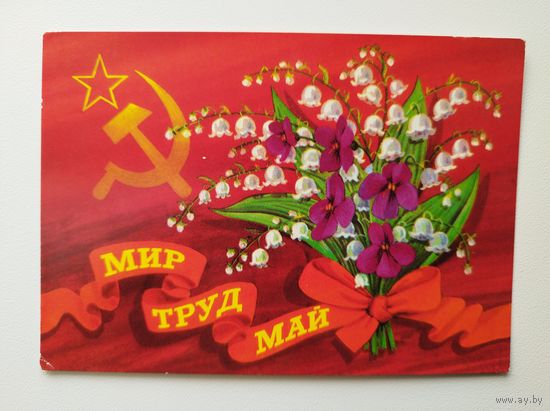 Мир труд май. Художник Б. Пармеев. 1976 год. Чистая
