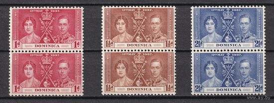 82.BrKS. Великобритания. Колонии.  Доминика. Коронация Георга VI и Елизаветы. 1937 г. Полная серия. Пары. Mi.##90-92. MNH.