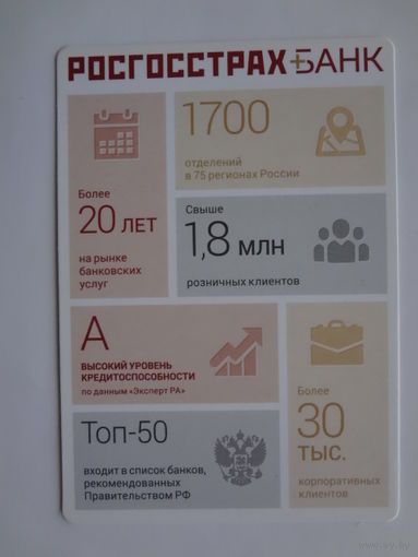 Календарик 2016 г. Росгосстрах Банк.