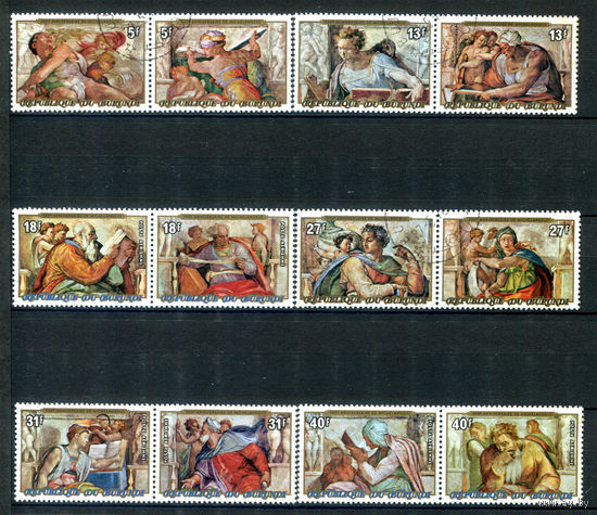Бурунди - 1975г. - Рождество. 500 лет с дня рождения Микеланджело, фрески Сикстинской капеллы - 12 марок - полная серия, MNH, гашёные с клеем [Mi 1213-1224]. #3-Bu-89-C-2