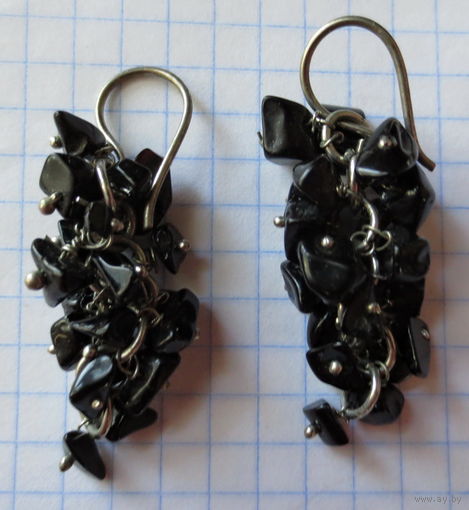 Серьги. Натуральный гагат. Винтаж из 90-ых. Польша.