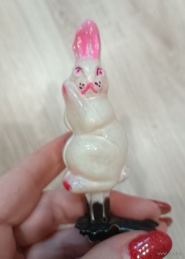 Елочные игрушки, стекло заяц из серой шейки