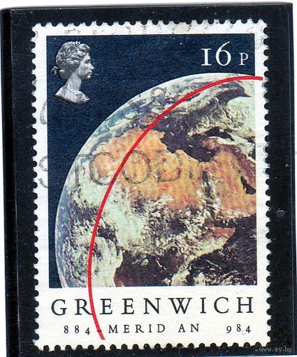 Великобритания. Ми-993. Вид Земли из "Аполлона-11". Серия: Столетие Гринвичского меридиана.1984.