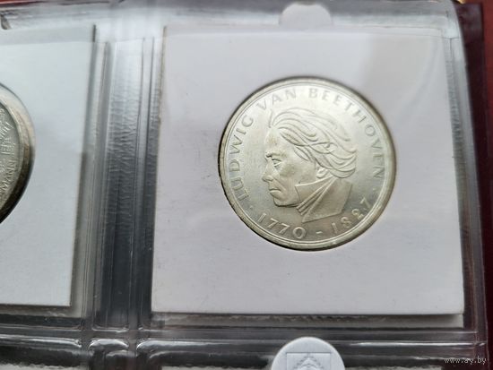 5 марок 1970 F 200 лет со дня рождения Людвига ван Бетховена! Штемпель! Серебро 11.2 грамма 625 пробы 0,225 унции! ВОЗМОЖЕН ОБМЕН!