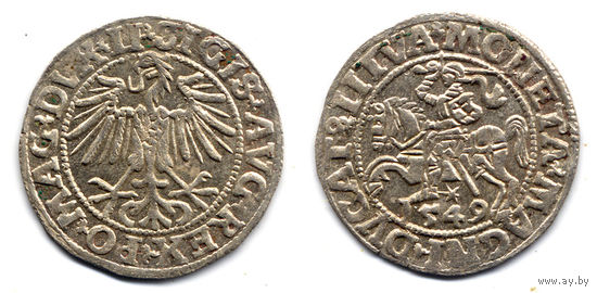 Полугрош 1549, Жигимонт Август, Вильно. Окончания легенд: Ав - LI, Рв - LITVA. Штемпельный блеск, коллекционное состояние
