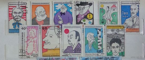 Марки Чехословакии.   Дружеские шаржи на известных  писателей. 1968-1969 гг. 11 шт