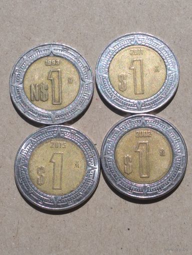 Мексика. 1 новый песо 1993 и 3 шт. 1 песо 2002 , 2011 и 2015.