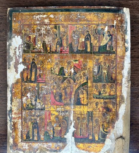 Икона Воскресение Христово - Сошествие во Ад с Праздниками. 39х32 см. С рубля.