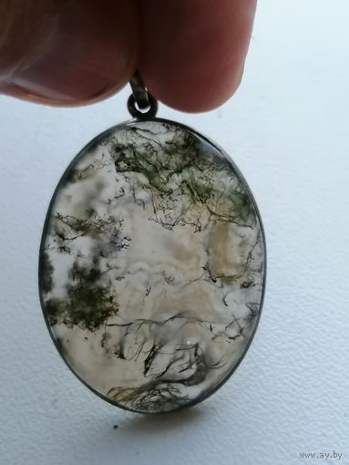 Шикарный кулон, серебро, моховый агат, торги с Рубля