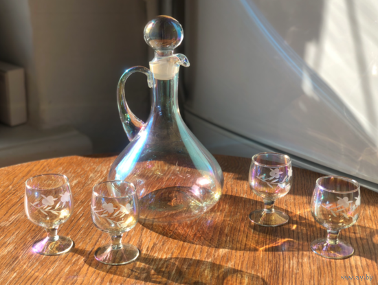 Графин кувшин винтаж рюмки цветное стекло