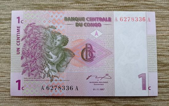 Werty71 Конго 1 сантим 1997 UNC банкнота