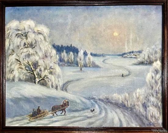 Белявский В.Н "Зима", картон, масло. Размер 54х70 см.