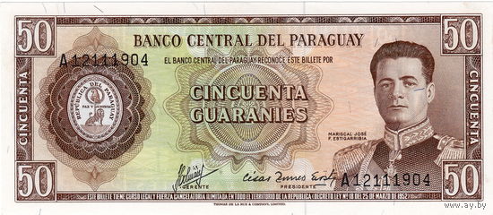 Парагвай, 50 гуарани, 1952 (1963) г., UNC