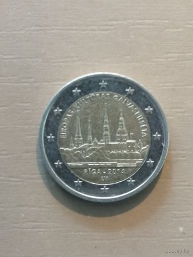 Латвия 2 евро, 2014 год, Рига - культурная столица Европы 2014, KM# 158