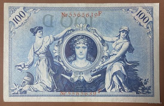 Банкнота 100 марок 1908 год. Германская империя. Красная печать. НЕ БЫЛА В ОБОРОТЕ.