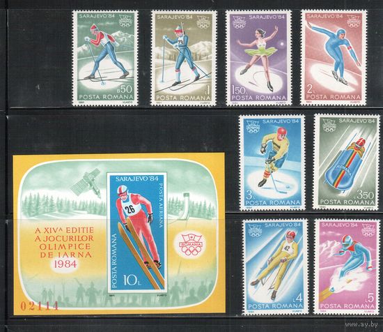Румыния-1984,(Мих.4003-4010,Бл.199)  **  Спорт, Зимняя  ОИ-1984 (полная серия)