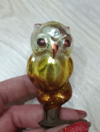 Елочные игрушки, стекло, редкая сова на прищепке
