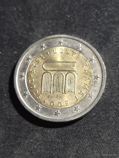Эстония 2 евро 2025 500 лет первому печатному тексту на эстонском языке