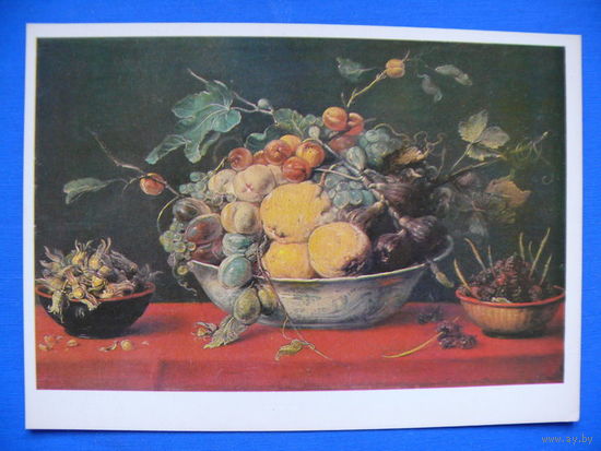 Снейдерс Ф., Фрукты в чаше на красной скатерти (1), 1980.