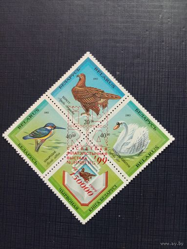 Марки Беларусь 1993 Квартблок Чырвоная кнiга Беларусi со спецгашением Nurnberg'99