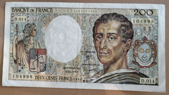 Франция, 200 франков, 1981 год, тип "Montesquieu", P:155a, 1981-1986 sign. P.A.Stroll  J.J.Trohche B.Dentaud. Серия  1 - 43