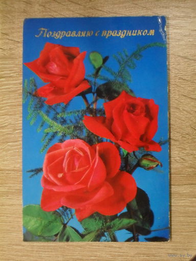 ПОДПИСАННАЯ ОТКРЫТКА ГЕРМАНИЯ. ПОЗДРАВЛЯЕМ С ПРАЗДНИКОМ. ЦВЕТЫ.