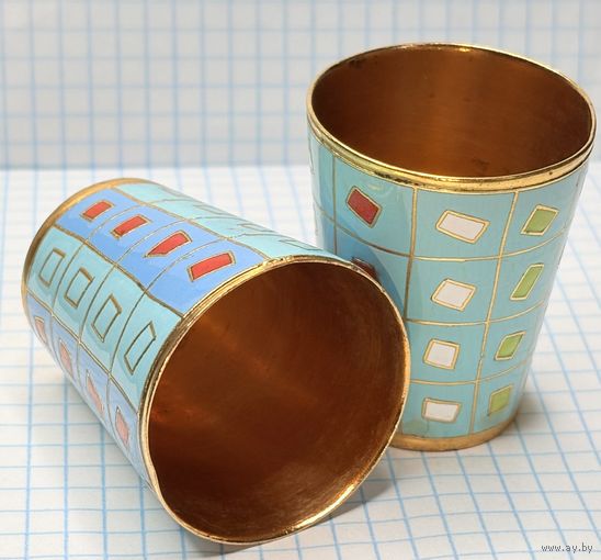 С 1 РУБЛЯ! 2 РЮМКИ СТОПКА РЮМКА ЭМАЛЬ ПОЗОЛОТА 40 ГРАММ СССР ЛЮМ