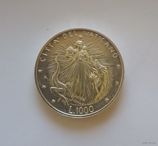 1000 лир. 835пр., 1995 г.	 Ватикан. Иоанн Павел II.