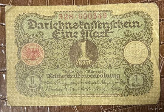 Банкнота 1 марка 1920 год. Веймарская республика