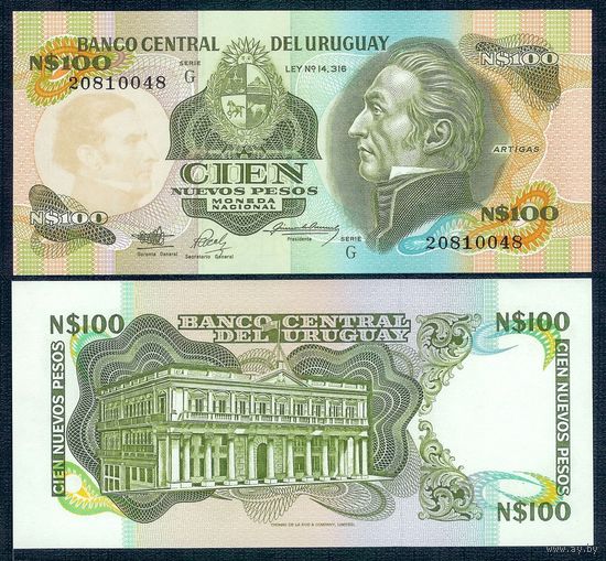 Уругвай 100 новых песо 1987 год, Р62А, UNC