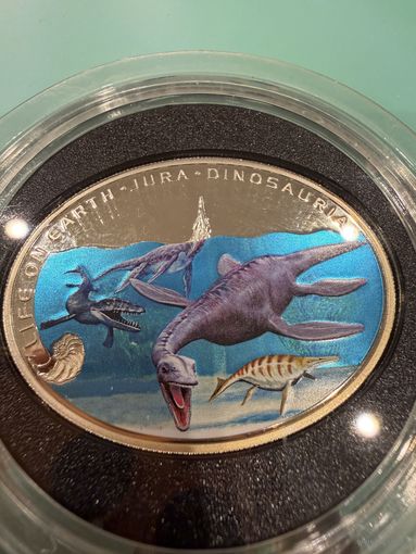 1 доллар 2013 г. Жизнь в Воде. Динозавры  СЕРЕБРО 925 пр. 28.28 грамм    Распродажа коллекции!!!