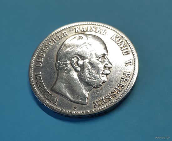 Германия. 5 марок. 1876 год. Вильгельм. Пруссия. Остатки штемпельного блеска. Серебро.