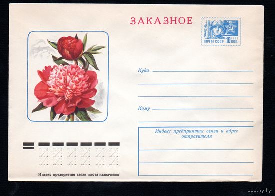 Художественный маркированный конверт СССР N 11364 (01.06.1976) Заказное [Пион]
