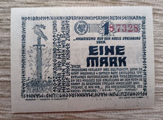 Werty71 Германия 1 марка 1918 Штайнбург Шлезвиг-Гольштейн aUNC банкнота