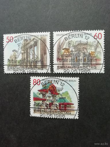 Западный Берлин 1986 Серия из 3 марок "Архитектурные памятники. Порталы и ворота в Берлине" (гашеные с клеем) Mi.761-763
